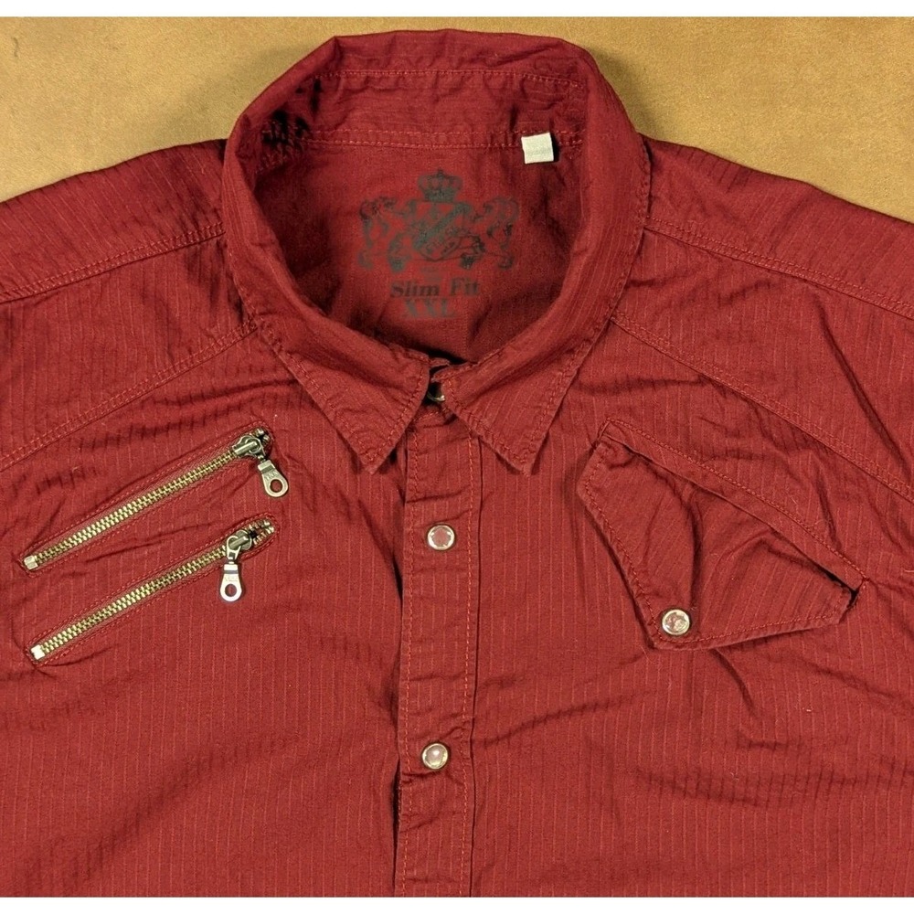 Guess Clear Snaps Shirt Red Long Tab Sleeve‎ Zip Pocket Mens Size XL